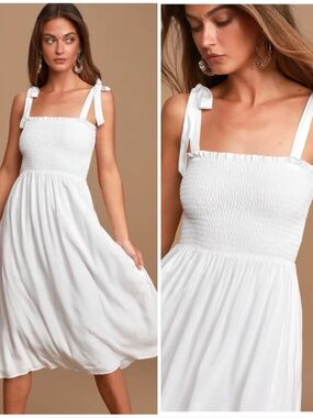 Lulus Smocked Tie-Strap Midi Dress XS